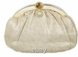 Judith Leiber Karung SnakeSkin Day Clutch Handbag Gold Brown Tan Gems Vintage p