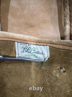 LL Bean Vintage 1960's Leather Boat Tote Bag Cursive Green Script Label