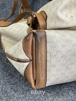 LOT of 2 Vintage GUCCI Logo GG Beige Coated Canvas & Tan Leather bags Fast Ship