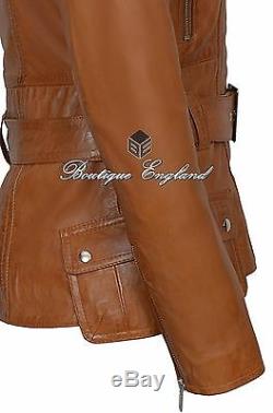 Ladies Fashion Leather Jacket Tan Vintage Biker Style 100% REAL LEATHER 2812