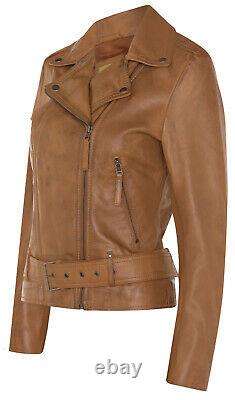 Ladies Leather Brando Light Tan Biker Jacket Real Lamb Nappa Vintage Jacket