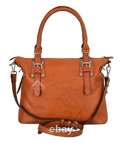 Ladies Vintage Leather Handbag Purse Tan Real Leather Cross Body Tote Bag 4993