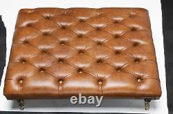 Large Chesterfield Footstool Table 100% Vintage Tan Leather