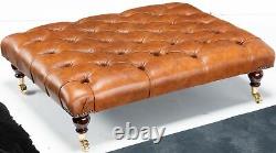 Large Chesterfield Footstool Table 100% Vintage Tan Leather