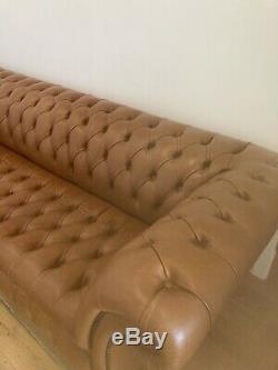 Large Handmade 4 Seater Vintage Tan Brown Leather Chesterfield Sofa