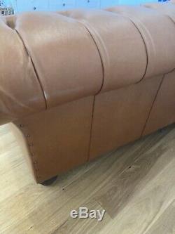 Large Handmade 4 Seater Vintage Tan Brown Leather Chesterfield Sofa