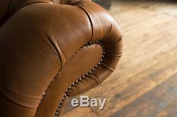 Large Handmade 4 Seater Vintage Tan Brown Leather Chesterfield Sofa, Settee
