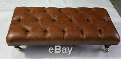 Large Rectangular Chesterfield Footstool Table 100% Vintage Tan Leather