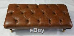 Large Rectangular Chesterfield Footstool Table 100% Vintage Tan Leather