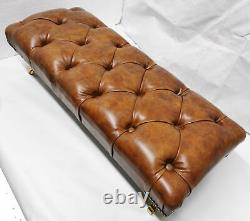Large Slim Rectangular Chesterfield Footstool Table 100% Vintage Tan Leather