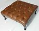Large Square Chesterfield Footstool Table 100% Vintage Tan Leather