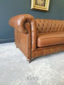 Large Thomas Lloyd Vintage Tan Leather Three Seater Chesterfield Sofa