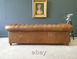 Large Thomas Lloyd Vintage Tan Leather Three Seater Chesterfield Sofa