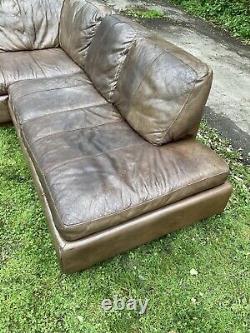 Large Vintage Brown Tan Leather Corner sofa #L