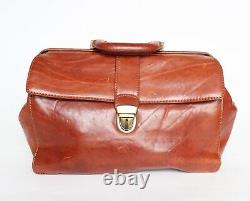 Large Vintage Gladstone Bag / Lawyer Briefcase Tan Brown Leather 1990s