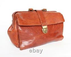 Large Vintage Gladstone Bag / Lawyer Briefcase Tan Brown Leather 1990s