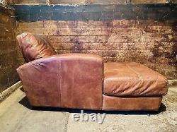Large Vintage Tan Leather Art Deco Style Corner Sofa Three Seater Chaise Man Cav
