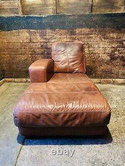 Large Vintage Tan Leather Art Deco Style Corner Sofa Three Seater Chaise Man Cav