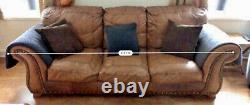 Large leather 3 seater sofa cigar club tan chair vintage chesterfield stud detai