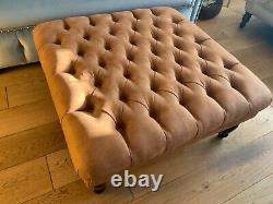 Large tan chesterfield footstool vintage faux leather occasional coffee table