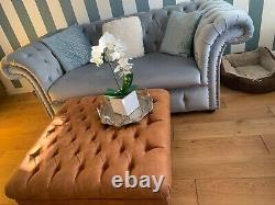 Large tan chesterfield footstool vintage faux leather occasional coffee table
