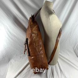 Large vintage tan leather Tuareg bag with map of Africa handmade distressed