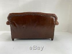 Laura Ashley Vintage Aged Tan Cigar Brown Leather Chesterfield 2 Seater Sofa
