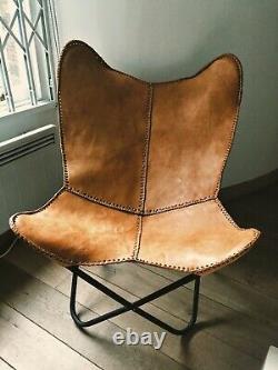 Leather Butterfly Hand Made Chair Light-tan Brown Relaxing Chair