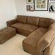 Leather Corner Sofa RRP £1000 brown tan L shaped U settee couch suede vintage