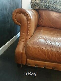 Leather Vintage 3 Seater Tan Brown Chesterfield Sofa
