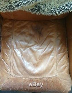 Leather Vintage 3 Seater Tan Brown Chesterfield Sofa