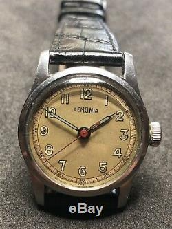 Lemania Vintage Watch Swiss Mechanical Wristwatch Stainless Steel Military Style