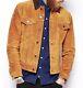 Levis Men's 100% Suede Leather Trucker Jacket Tobacco Tan Slim Fit Size Small