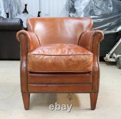 Little Professor Tub Club Chair Real Vintage Distressed Tan Brown Leather