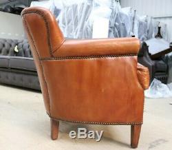 Little Professor Tub Club Chair Real Vintage Distressed Tan Brown Leather