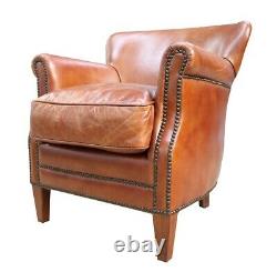 Little Professor Vintage Tan Brown Distressed Leather Armchair Fireside Hall