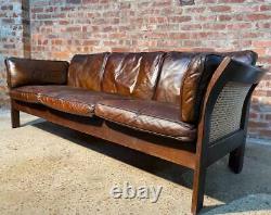 Long Vintage Thams Kvalitet 1970 Patinated Tan Leather Three seater Sofa