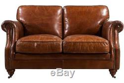 Luxury Distressed Vintage Tan Leather Handmade Sofa 2 Seater Settee Retro