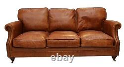 Luxury Vintage 3+2 Seater Distressed Tan Leather Settee Sofa Suite
