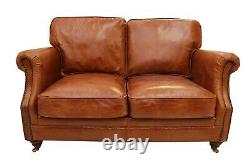 Luxury Vintage 3+2 Seater Distressed Tan Leather Settee Sofa Suite