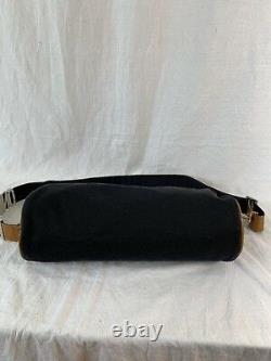 MOSCHINO Authentic Vintage Tan Patent Leather Trim and Black Canvas Shoulder Bag