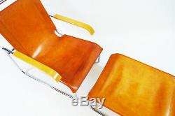Marcel Breuer vintage tan leather and chrome cantilever armchair and footstool