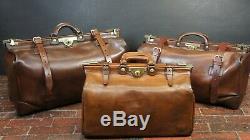 Medium Size Vintage Tan Leather English Gladstone Bag
