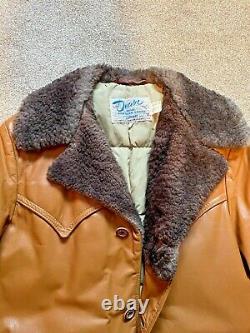 Men's 1970s vintage Schott tan leather shearling coat, size 40, quilted lining