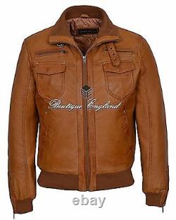 Men's Bomber Leather Jacket TAN'TORNADO' VINTAGE REAL SOFT LEATHER 9265
