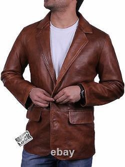 Men's Real Leather Casual Design Smart Vintage Black/Brown/Tan Blazer Jacket