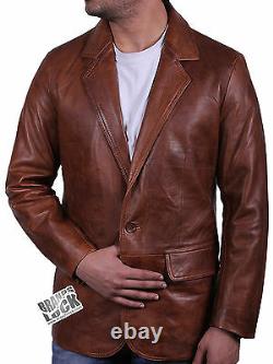 Men's Real Leather Casual Design Smart Vintage Black/Brown/Tan Blazer Jacket