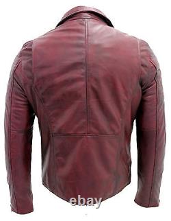 Men's Tan, Black, Burgundy & Vintage Blk Brando Double Zip Leather Biker Jacket