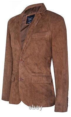 Men's Tan Brown Suede Blazer Jacket Soft Real Italian Leather Vintage Slim Coat