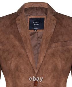 Men's Tan Brown Suede Blazer Jacket Soft Real Italian Leather Vintage Slim Coat